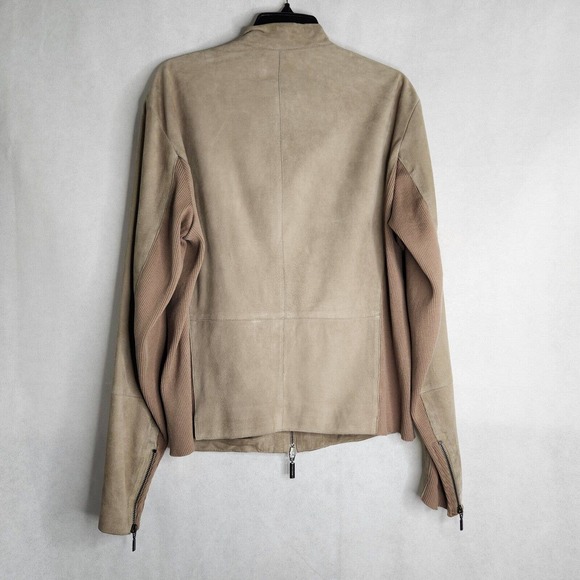 Armani Collezione Tan Brown Suede Leather Zip Front Jacket Knit Insets Size 44 - Picture 7 of 16